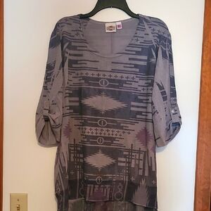 NWOT Rods gray & purple Aztec Western design Top SZ XL
